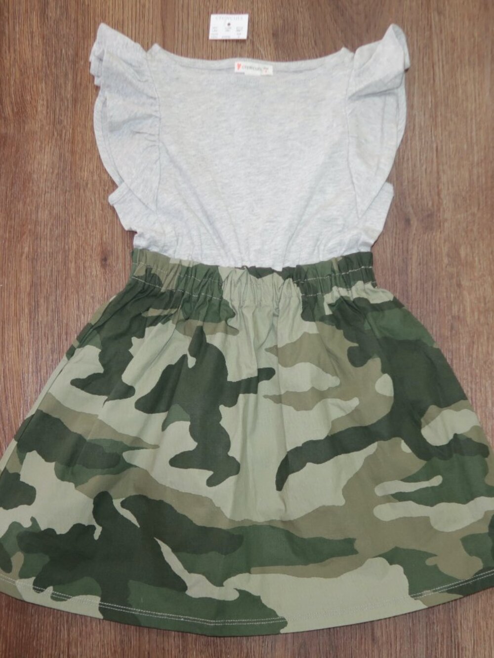 NWT Girls Crewcuts Army Green Camouflage Camo Green Knit Ruffled Top Dress sz 4
